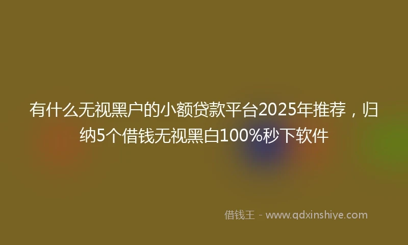 有什么无视黑户的小额贷款平台2025年推荐，归纳5个借钱无视黑白100%秒下软件