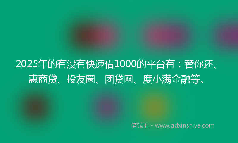 2025年的有没有快速借1000的平台有：替你还、惠商贷、投友圈、团贷网、度小满金融等。