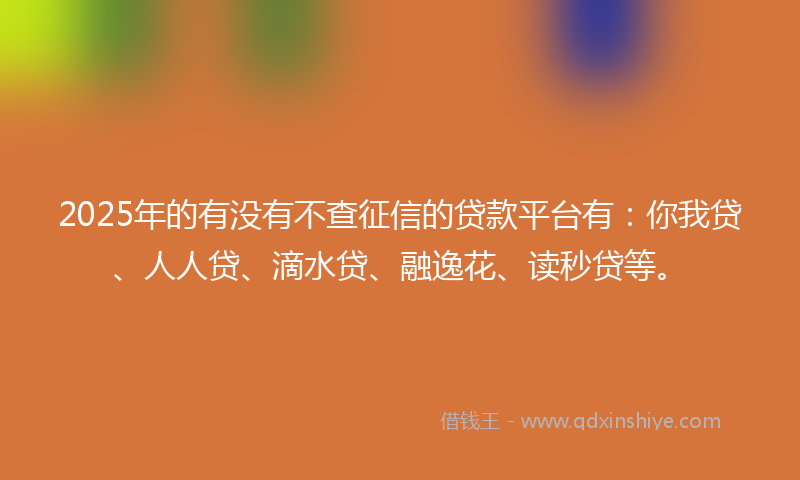 2025年的有没有不查征信的贷款平台有：你我贷、人人贷、滴水贷、融逸花、读秒贷等。