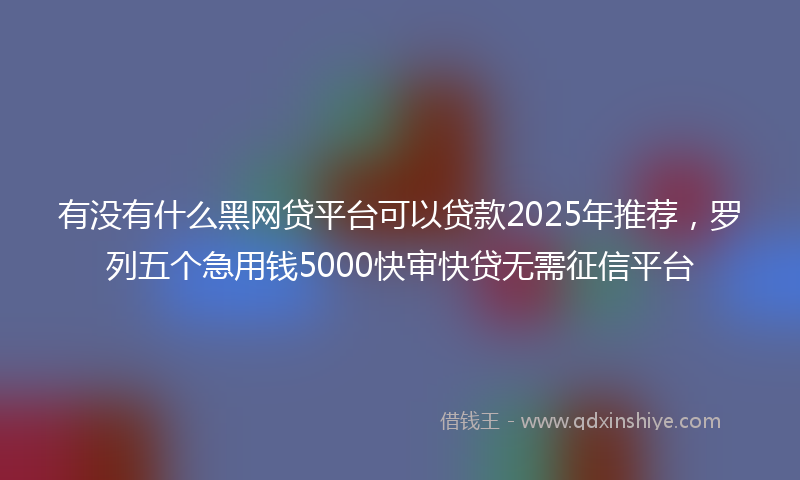 有没有什么黑网贷平台可以贷款2025年推荐，罗列五个急用钱5000快审快贷无需征信平台