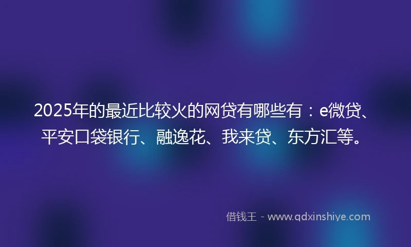 2025年的最近比较火的网贷有哪些有：e微贷、平安口袋银行、融逸花、我来贷、东方汇等。