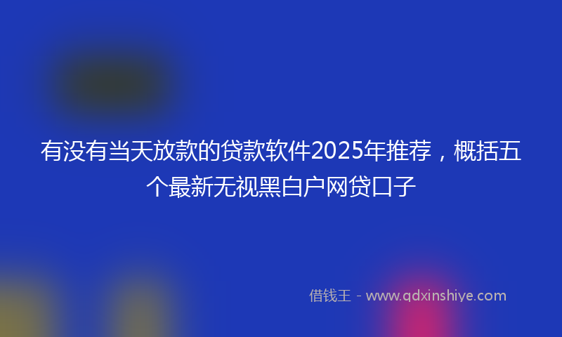 有没有当天放款的贷款软件2025年推荐，概括五个最新无视黑白户网贷口子