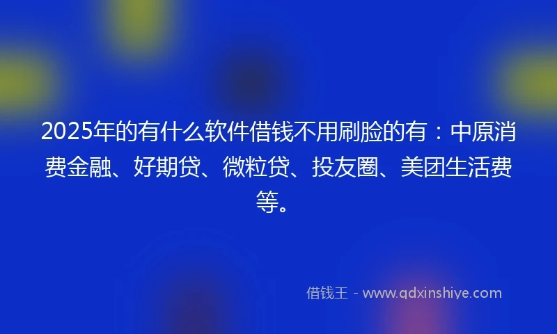 2025年的有什么软件借钱不用刷脸的有：中原消费金融、好期贷、微粒贷、投友圈、美团生活费等。