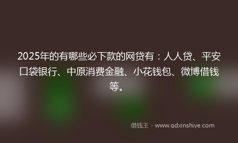 2025年的有哪些必下款的网贷有：人人贷、平安口袋银行、中原消费金融、小花钱包、微博借钱等。