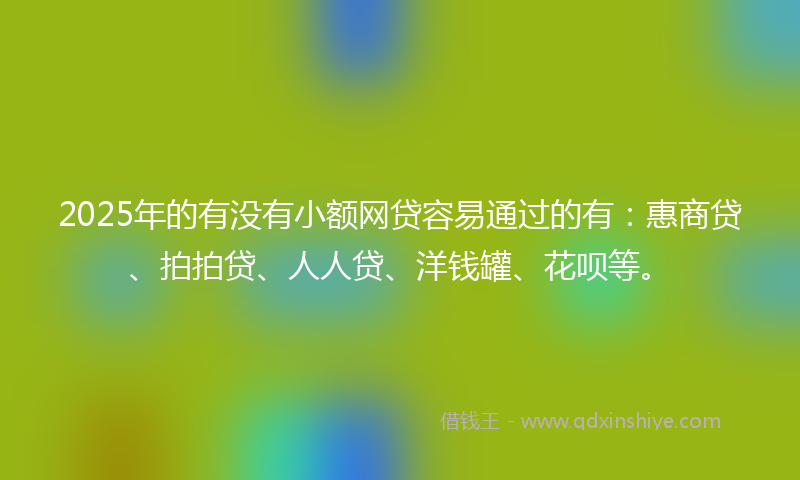 2025年的有没有小额网贷容易通过的有：惠商贷、拍拍贷、人人贷、洋钱罐、花呗等。