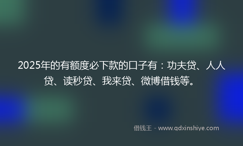 2025年的有额度必下款的口子有：功夫贷、人人贷、读秒贷、我来贷、微博借钱等。