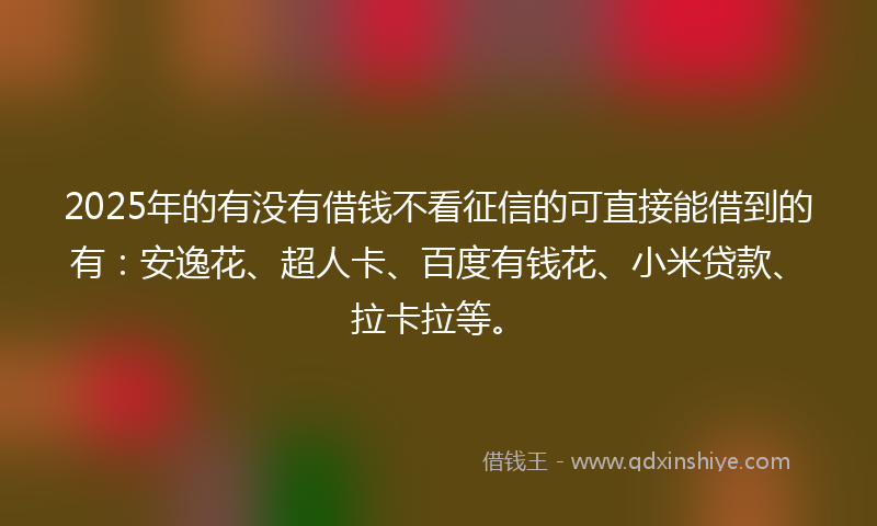 2025年的有没有借钱不看征信的可直接能借到的有：安逸花、超人卡、百度有钱花、小米贷款、拉卡拉等。