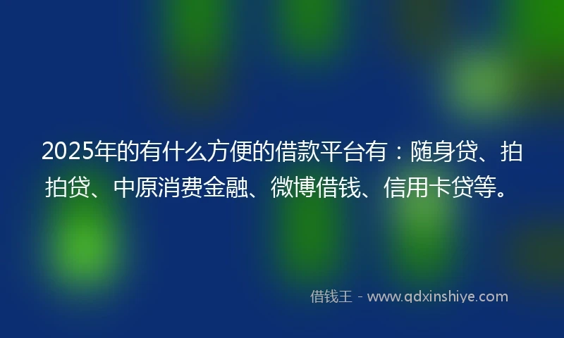 2025年的有什么方便的借款平台有：随身贷、拍拍贷、中原消费金融、微博借钱、信用卡贷等。