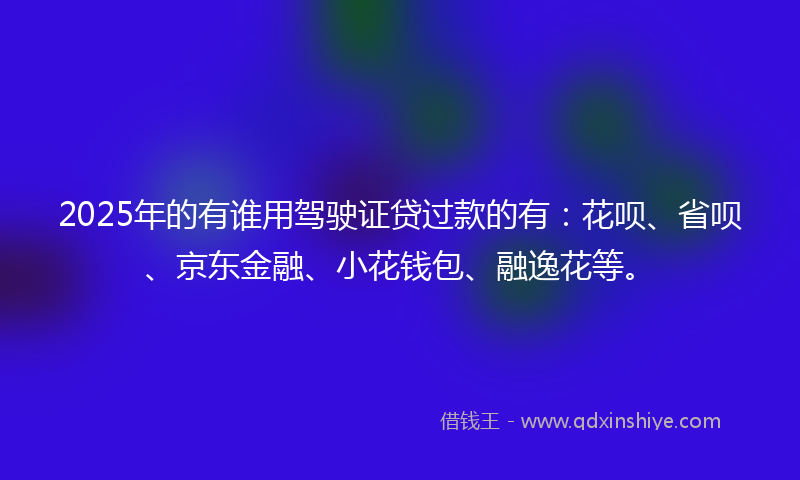 2025年的有谁用驾驶证贷过款的有：花呗、省呗、京东金融、小花钱包、融逸花等。