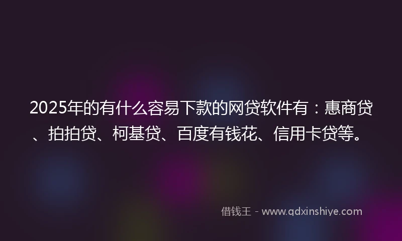 2025年的有什么容易下款的网贷软件有：惠商贷、拍拍贷、柯基贷、百度有钱花、信用卡贷等。