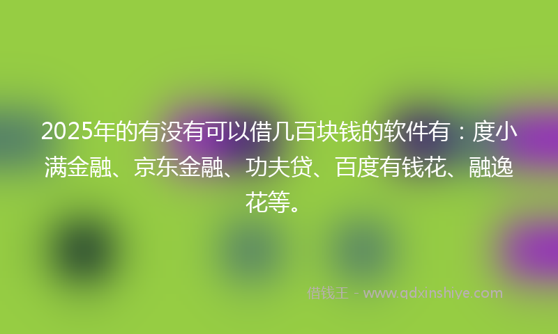 2025年的有没有可以借几百块钱的软件有：度小满金融、京东金融、功夫贷、百度有钱花、融逸花等。