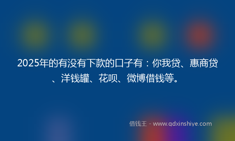 2025年的有没有下款的口子有：你我贷、惠商贷、洋钱罐、花呗、微博借钱等。