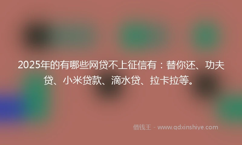 2025年的有哪些网贷不上征信有：替你还、功夫贷、小米贷款、滴水贷、拉卡拉等。