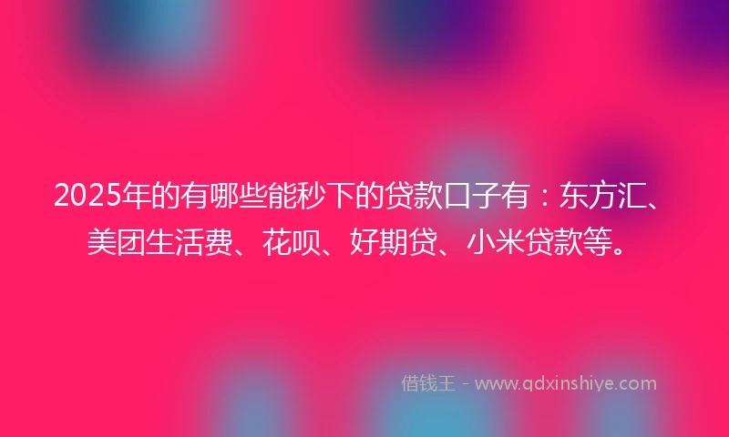 2025年的有哪些能秒下的贷款口子有：东方汇、美团生活费、花呗、好期贷、小米贷款等。