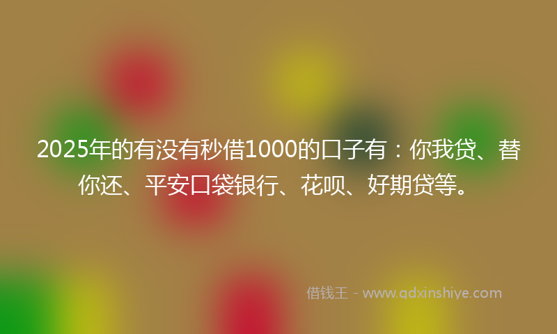 2025年的有没有秒借1000的口子有：你我贷、替你还、平安口袋银行、花呗、好期贷等。
