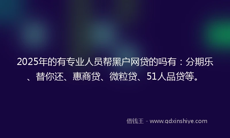 2025年的有专业人员帮黑户网贷的吗有：分期乐、替你还、惠商贷、微粒贷、51人品贷等。