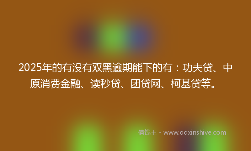 2025年的有没有双黑逾期能下的有：功夫贷、中原消费金融、读秒贷、团贷网、柯基贷等。