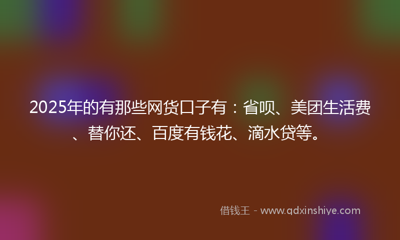 2025年的有那些网货口子有：省呗、美团生活费、替你还、百度有钱花、滴水贷等。