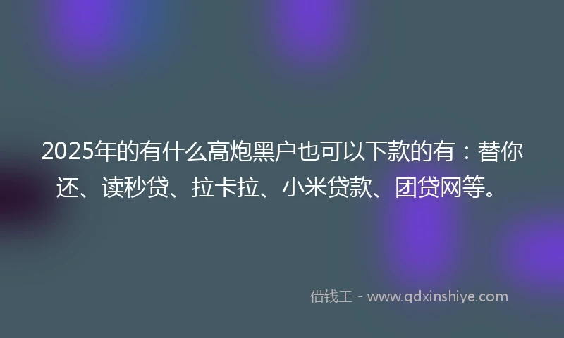 2025年的有什么高炮黑户也可以下款的有：替你还、读秒贷、拉卡拉、小米贷款、团贷网等。