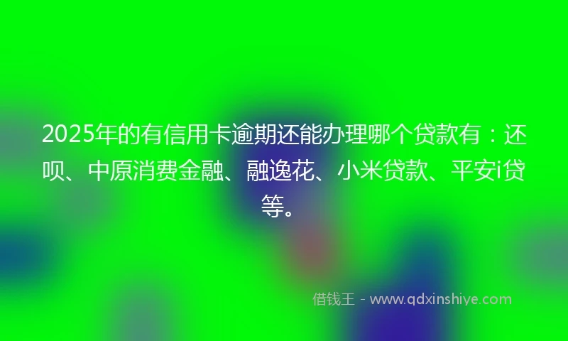 2025年的有信用卡逾期还能办理哪个贷款有：还呗、中原消费金融、融逸花、小米贷款、平安i贷等。