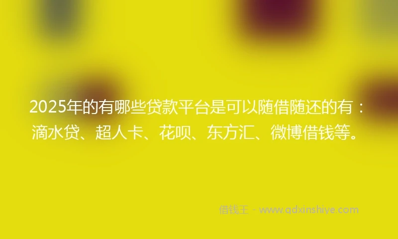 2025年的有哪些贷款平台是可以随借随还的有：滴水贷、超人卡、花呗、东方汇、微博借钱等。