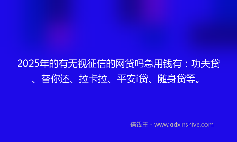 2025年的有无视征信的网贷吗急用钱有：功夫贷、替你还、拉卡拉、平安i贷、随身贷等。