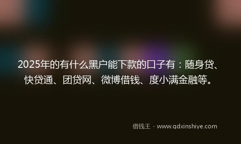 2025年的有什么黑户能下款的口子有：随身贷、快贷通、团贷网、微博借钱、度小满金融等。