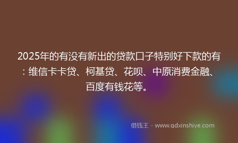 2025年的有没有新出的贷款口子特别好下款的有：维信卡卡贷、柯基贷、花呗、中原消费金融、百度有钱花等。