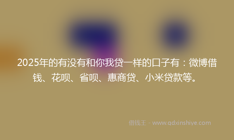 2025年的有没有和你我贷一样的口子有：微博借钱、花呗、省呗、惠商贷、小米贷款等。