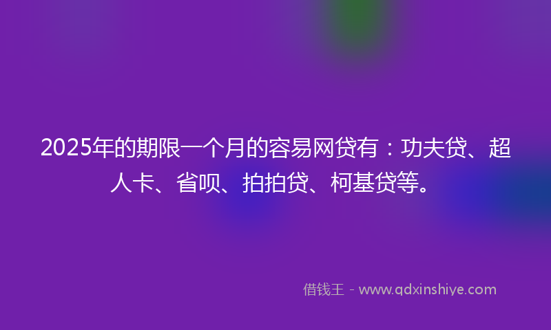 2025年的期限一个月的容易网贷有：功夫贷、超人卡、省呗、拍拍贷、柯基贷等。