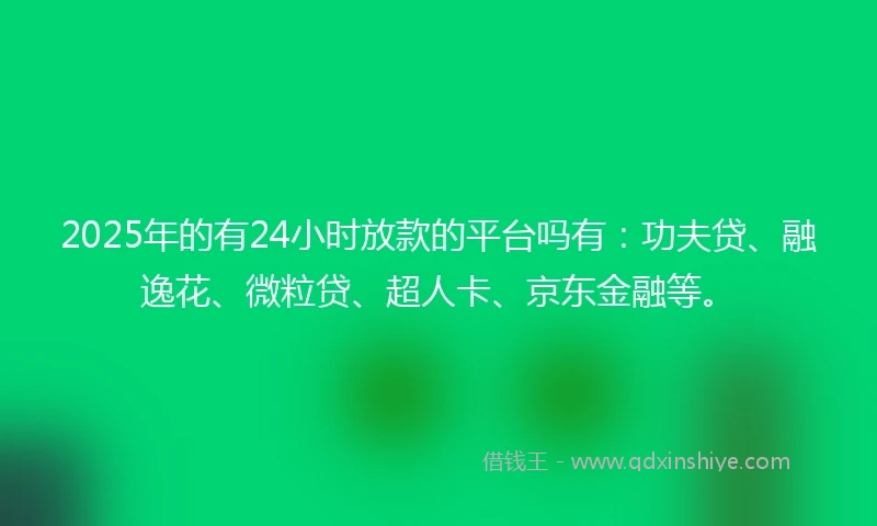 2025年的有24小时放款的平台吗有:功夫贷、融逸花、微粒贷、超人卡、京东金融等。