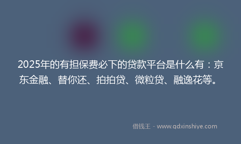 2025年的有担保费必下的贷款平台是什么有：京东金融、替你还、拍拍贷、微粒贷、融逸花等。