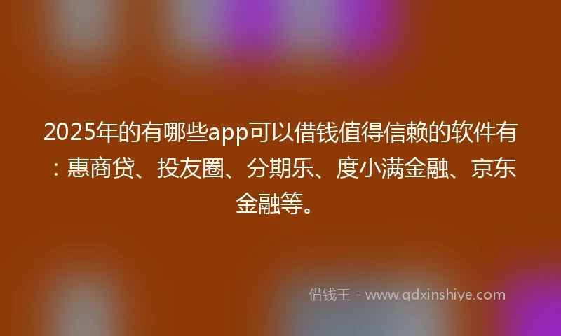 2025年的有哪些app可以借钱值得信赖的软件有：惠商贷、投友圈、分期乐、度小满金融、京东金融等。