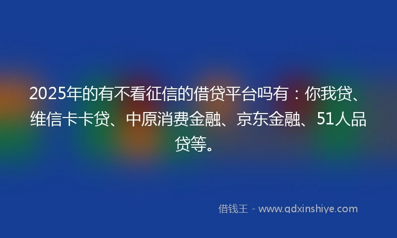 2025年的有不看征信的借贷平台吗有：你我贷、维信卡卡贷、中原消费金融、京东金融、51人品贷等。