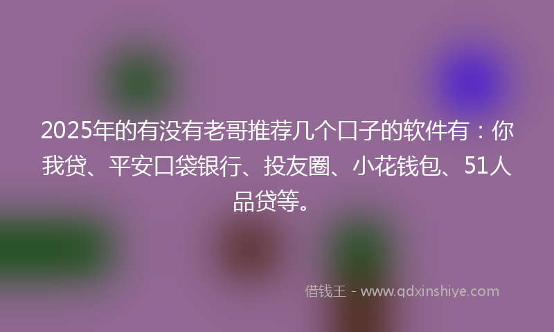 2025年的有没有老哥推荐几个口子的软件有：你我贷、平安口袋银行、投友圈、小花钱包、51人品贷等。