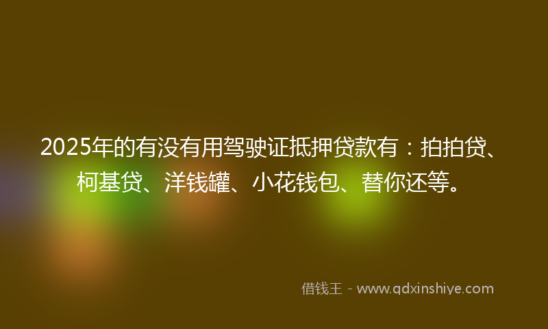 2025年的有没有用驾驶证抵押贷款有：拍拍贷、柯基贷、洋钱罐、小花钱包、替你还等。