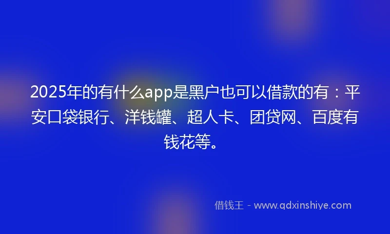 2025年的有什么app是黑户也可以借款的有：平安口袋银行、洋钱罐、超人卡、团贷网、百度有钱花等。