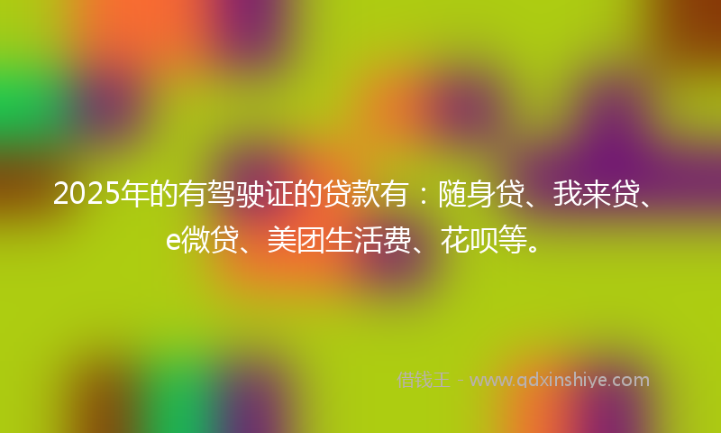 2025年的有驾驶证的贷款有：随身贷、我来贷、e微贷、美团生活费、花呗等。