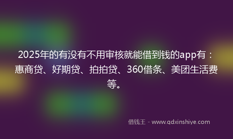2025年的有没有不用审核就能借到钱的app有：惠商贷、好期贷、拍拍贷、360借条、美团生活费等。
