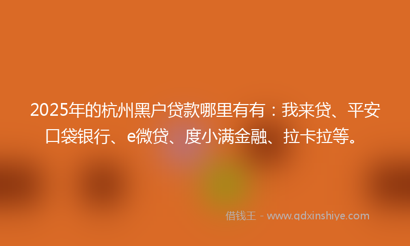 2025年的杭州黑户贷款哪里有有：我来贷、平安口袋银行、e微贷、度小满金融、拉卡拉等。