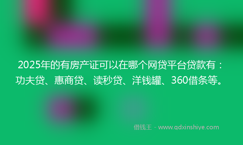 2025年的有房产证可以在哪个网贷平台贷款有：功夫贷、惠商贷、读秒贷、洋钱罐、360借条等。