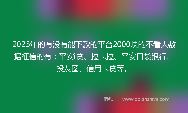 2025年的有没有能下款的平台2000块的不看大数据征信的有：平安i贷、拉卡拉、平安口袋银行、投友圈、信用卡贷等。