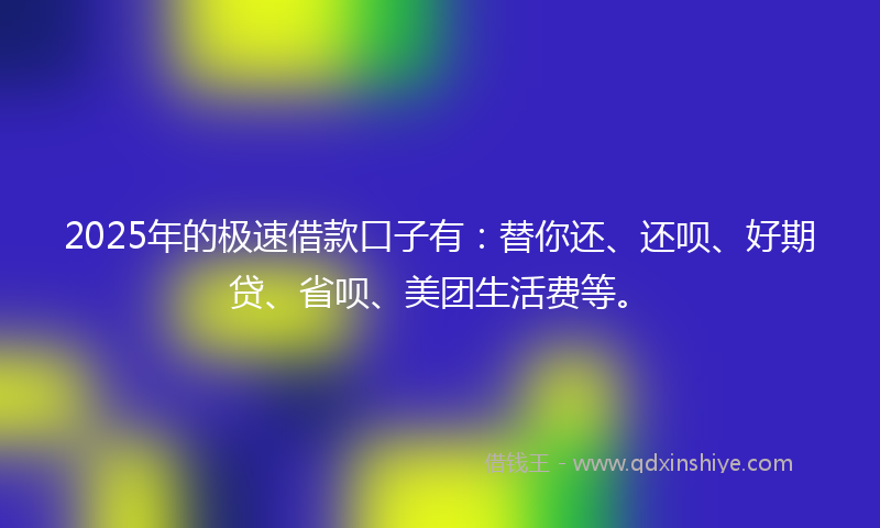 2025年的极速借款口子有：替你还、还呗、好期贷、省呗、美团生活费等。