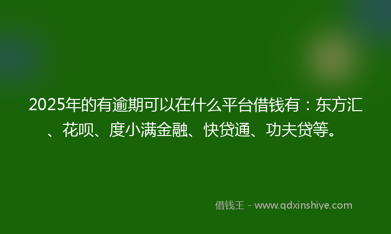 2025年的有逾期可以在什么平台借钱有：东方汇、花呗、度小满金融、快贷通、功夫贷等。