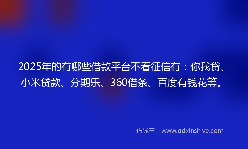 2025年的有哪些借款平台不看征信有：你我贷、小米贷款、分期乐、360借条、百度有钱花等。
