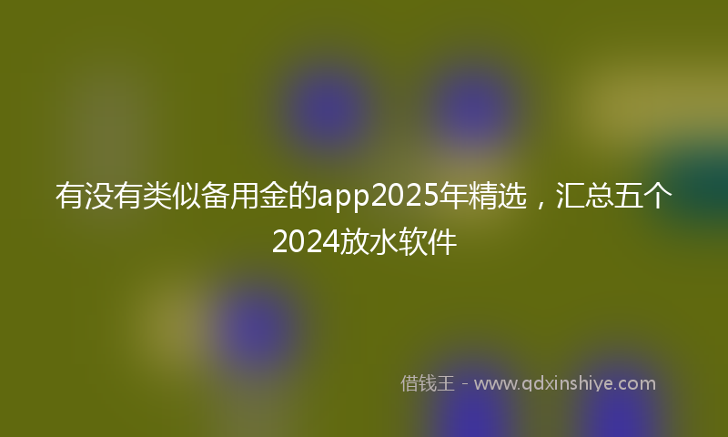 有没有类似备用金的app2025年精选，汇总五个2024放水软件