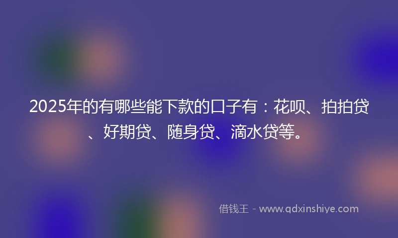 2025年的有哪些能下款的口子有：花呗、拍拍贷、好期贷、随身贷、滴水贷等。
