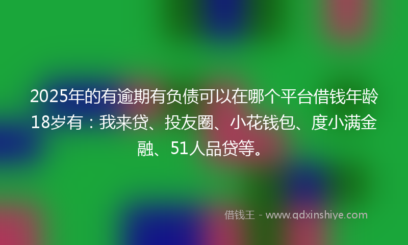 2025年的有逾期有负债可以在哪个平台借钱年龄18岁有：我来贷、投友圈、小花钱包、度小满金融、51人品贷等。
