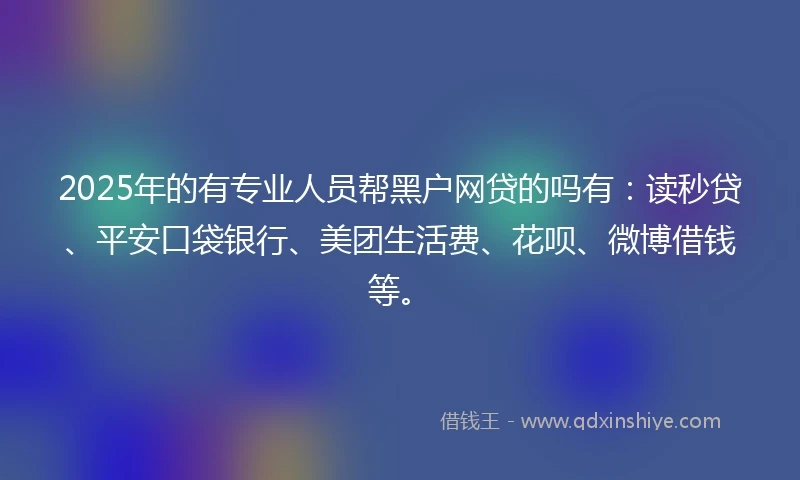 2025年的有专业人员帮黑户网贷的吗有：读秒贷、平安口袋银行、美团生活费、花呗、微博借钱等。