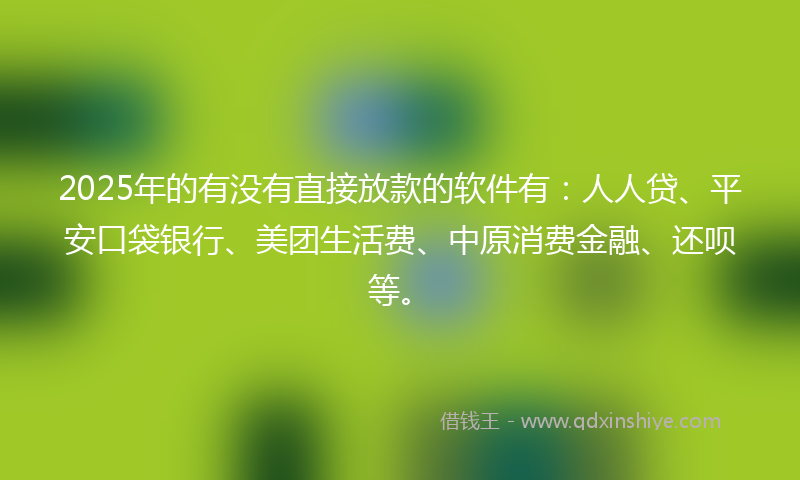 2025年的有没有直接放款的软件有：人人贷、平安口袋银行、美团生活费、中原消费金融、还呗等。